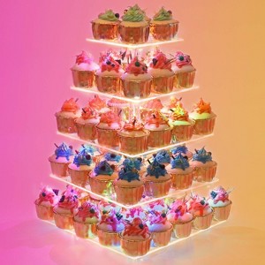 Hachikiko 5 - Tier Acrylic Cupcake Stand with LED String Light, Premium Cupcake Holder Tower for Weddings, Birthday Parties Decor - 1 of 4