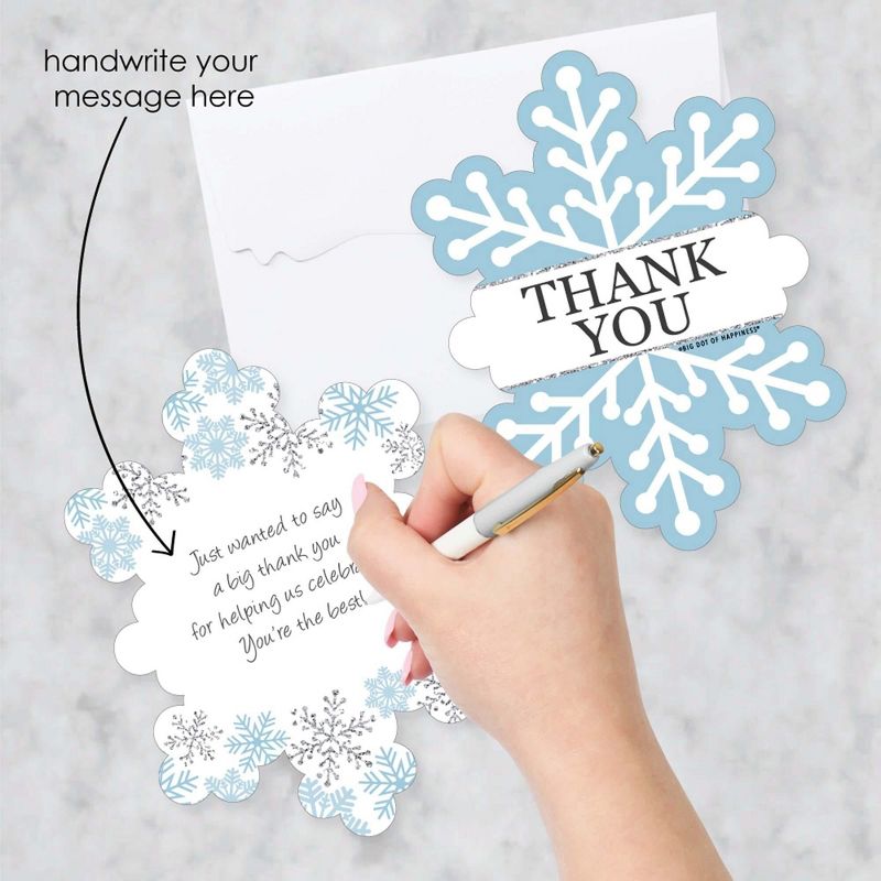 Big Dot of Happiness Winter Wonderland - Shaped Thank You Cards - Snowflake Holiday Party & Winter Wedding Thank You Cards with Envelopes - Set of 12, 2 of 8