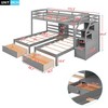 Twin over Twin & Twin Bunk Bed, Triple Bunk Bed with Drawers, Staircase with Storage and Shelves, Gray - ModernLuxe - 3 of 4