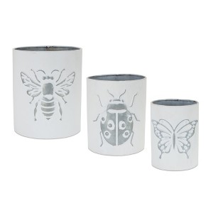 Insect Pot Set of 3 – 7.75 Inch Height – White and Grey Iron Planters with Raised Designs By Melrose - 1 of 4