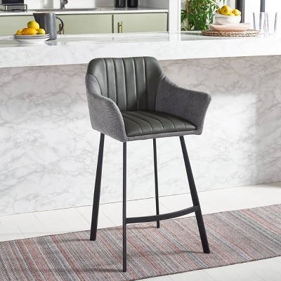 Rodi Gray and Black Leather and Fabric Counter Stool