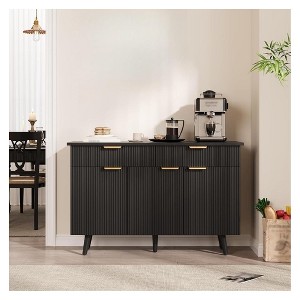 Black Modern Farmhouse Buffet Cabinet with Fluted Design Kitchen Storage Sideboard and Coffee Bar Cabinet with Shelves for Dining Room Living Room or - 1 of 4