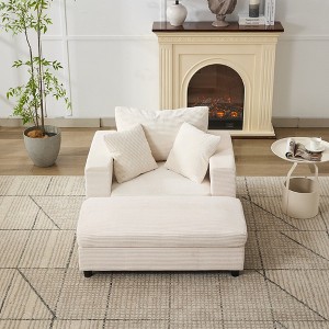 Hrinhom 43"W Corduroy Sofa Bed,Chaise Lounge Chair with Storage Ottoman +3 Pillows - 1 of 4