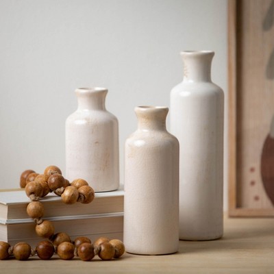 Set of 3 Small White Ceramic Bottle Vases