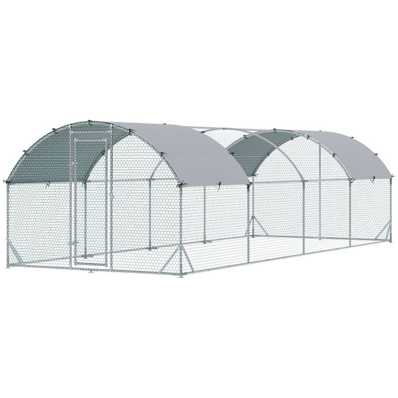 PawHut Galvanized Large Metal Chicken Coop Cage Walk-in Enclosure Poultry Hen Run House Playpen Rabbit Hutch with Cover for Outdoor, 5 of 11