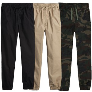Jumpstart  Boy's Slim Fitting Cotton Stretch Classic Twill Joggers-3 Pack - 1 of 4