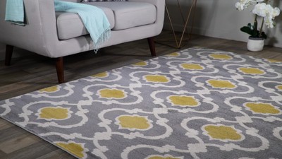 Gray and Yellow Moroccan Trellis Runner Rug