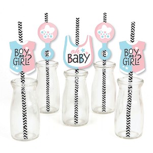 Big Dot of Happiness Baby Gender Reveal - Paper Straw Decor - Team Boy or Girl Party Striped Decorative Straws - Set of 24 - 1 of 4
