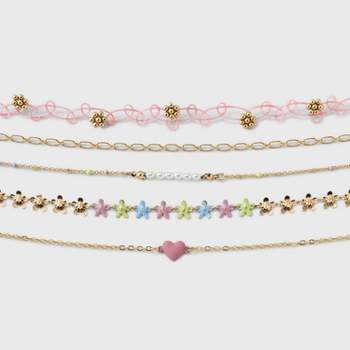 Girls' 5pk Mixed Bracelet Set With Stone And Heart Charms - Art
