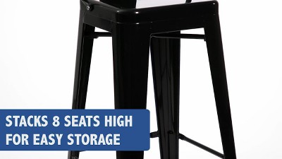 Bright Orange Metal 30" High Indoor-Outdoor Barstool with Slat Back