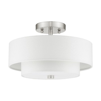 Claremont Brushed Nickel 2-Light Semi-Flush Drum with Off-White Shade