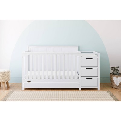 White 5-in-1 Convertible Crib and Changer with Drawer