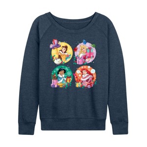 Women's - Disney - Princess Christmas Grid Lightweight French Terry Wide Neck Long Sleeve Shirt - 1 of 4