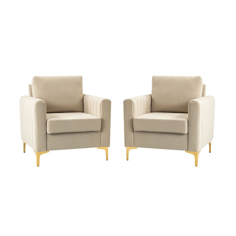 Set of 2 Iapygia Contemporary Tufted Wooden Upholstered Club Chair with Metal Legs for Bedroom Club Chair| ARTFUL LIVING DESIGN, 1 of 11