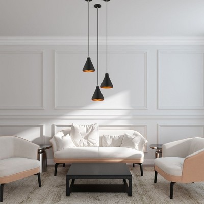 Mini Black Metal Pendant with Gold Interior Finish - Indoor/Outdoor