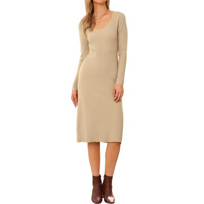 INSPIRE CHIC Women's V Neck Long Sleeve Ribbed Knit Midi Sweater Dresses