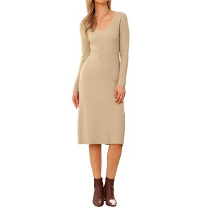 INSPIRE CHIC Women's V Neck Long Sleeve Ribbed Knit Midi Sweater Dresses - 1 of 4