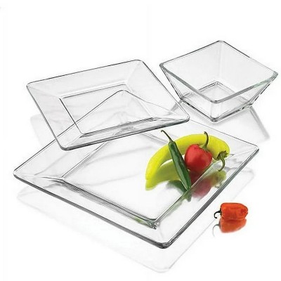 LunaLulinlk 12-Piece Square Clear Glass Dinnerware Set
