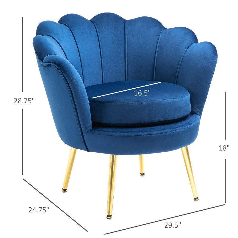 HomCom Elegant Velvet Upholstered Accent Leisure Club Chair with Gold Metal Legs, 5 of 10