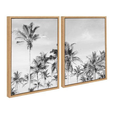 Coastal Coconut Palm Tree Black and White Canvas Art Set