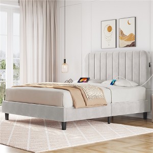 Yaheetech Upholstered Platform Bed Frame with Square Tufted Fabric Headboard - 1 of 4