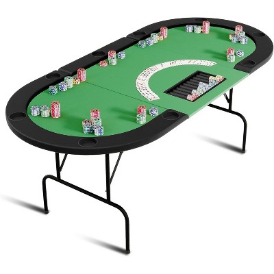 Oval Poker Table for 10 Players, Casino Leisure Gamimg Table with Collapsible Legs, Blackjack Texas Holdem Poker Table Green plastic cup