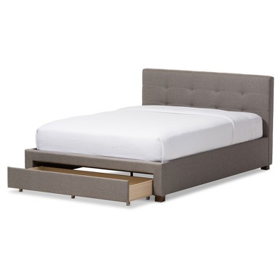 Grey Upholstered Queen Platform Bed with Storage Drawer