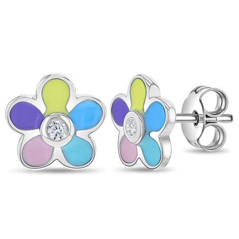 925 Sterling Silver Enamel Daisy Screw Back Earrings for Toddler Girls Flower, Toddler Girl's, Size: One Size