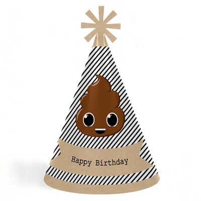 Big Dot of Happiness Party 'Til You're Pooped  - Cone Poop Emoji Happy Birthday Party Hats for Kids and Adults - Set of 8 (Standard Size)