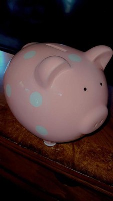 Pearhead Ceramic Piggy Bank - Gray with White Polka Dots