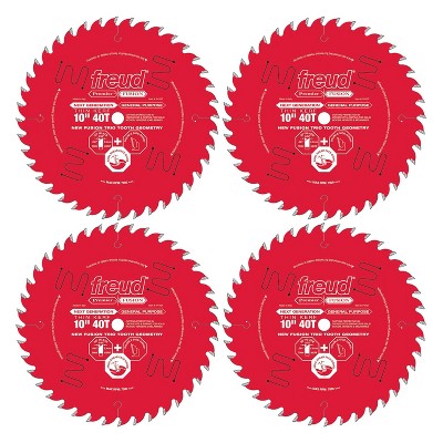 Freud P410T 10 Inch 40T Thin Kerf Next Generation Fusion Trio General Purpose Anti Vibration Cutting Saw Blade for Crosscutting and Ripping (4 Pack)