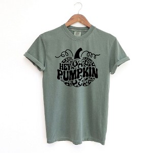Simply Sage Market Women's Leopard Hey Pumpkin Short Sleeve Garment Dyed Tee - 1 of 2