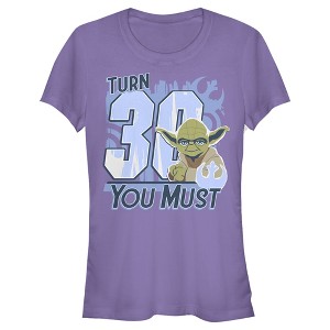 Juniors Womens Star Wars Yoda Turn 30 You Must Rebel Logo Portrait T-Shirt - 1 of 3