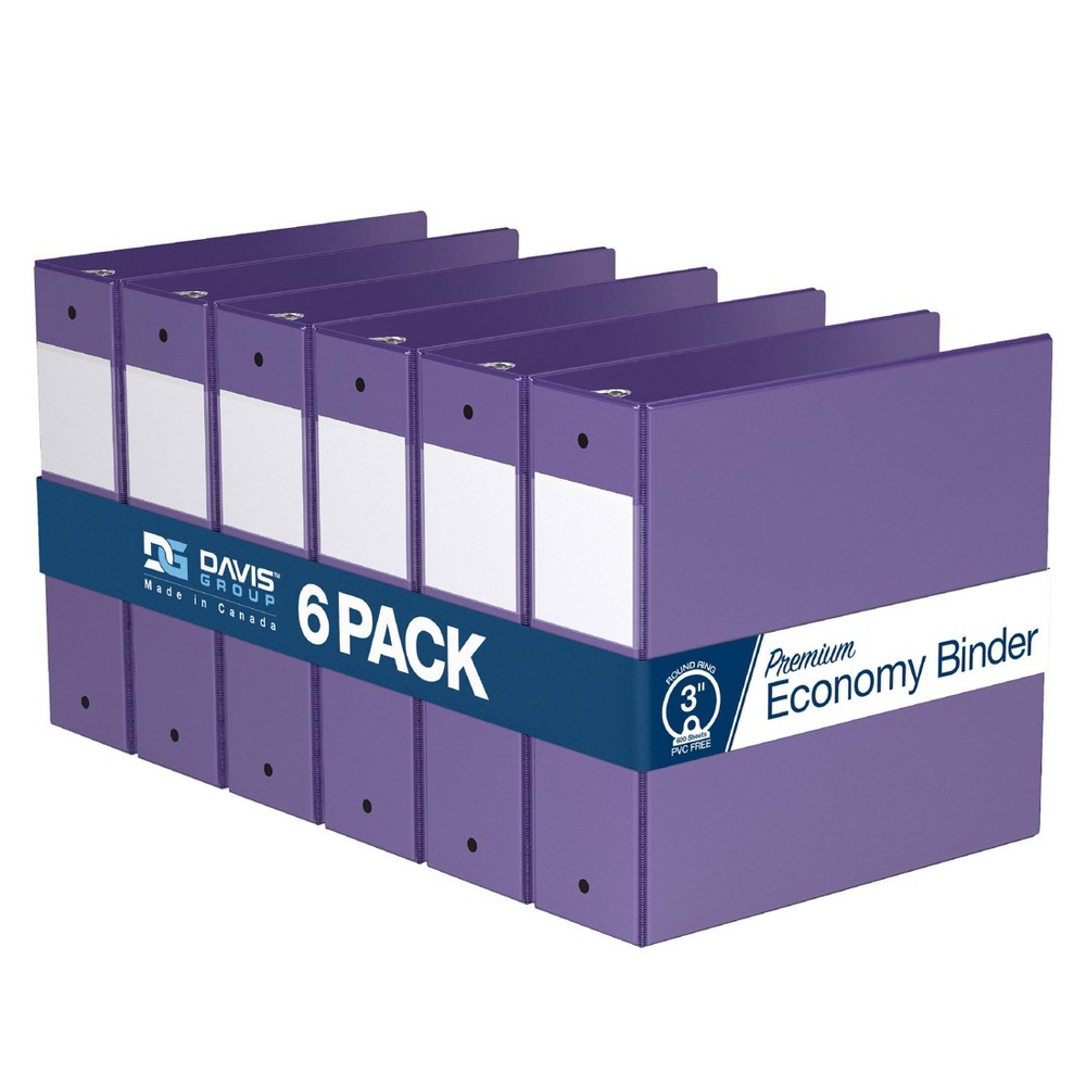 Premium Economy 3" Round Ring Binder 6pk Purple: Davis Group Office Hard Cover, 600 Sheet Capacity, 2 Pockets