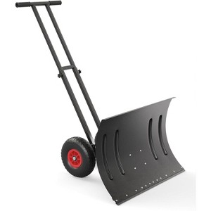 29 Inch Heavy Duty Wheeled Snow Shovel with Adjustable 5-Position Handle and Multi-Angle Carbon Steel Blade - 1 of 4