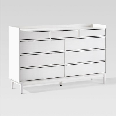 Saracina Home Mid Century Modern Solid Wood 9 Drawer Horizontal Dresser White