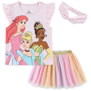 Disney Princess Moana Frozen Girls Short Sleeve Shirt and Tulle Skirt with Headband Set for Toddler and Big Kids - Size 3T - 1 of 4