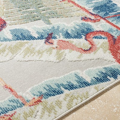 Tropical Flamingo Blue and Green Synthetic Area Rug 5'3" x 7'