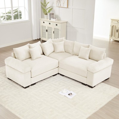 Aukfa Oversized Cloud Modular Sectional Sofa with Movable Ottoman, Corduroy Fabric, Extra-Thick Armrests,Easy Assembly, Ergonomic£¬Cream
