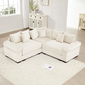 Aukfa Oversized Cloud Modular Sectional Sofa with Movable Ottoman, Corduroy Fabric, Extra-Thick Armrests,Easy Assembly, Ergonomic£¬Cream - 1 of 4