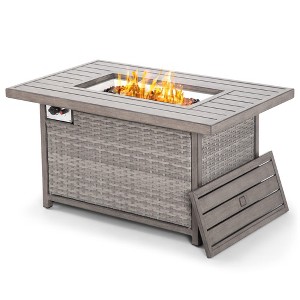 HAPPATIO 48inch 50,000 BTU Aluminum Patio Fire Pit,Wicker & Aluminum Propane Fire Pit Table.Propane Gas Fire Pit Table with Clear Glass Rock, - 1 of 4