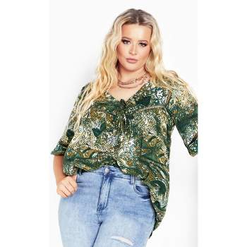 Women's Plus Size Carmel Pintuck Print Tunic - Moss | AVENUE