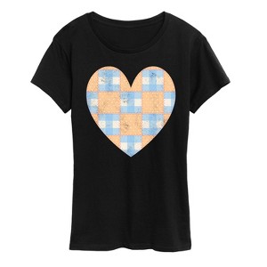 Women's - Instant Message - Patchwork Quilt Heart Short Sleeve Graphic T-Shirt - 1 of 4