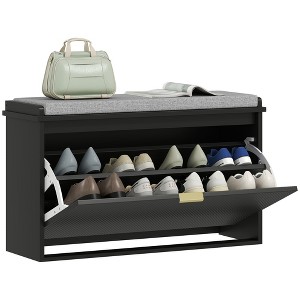 HOMCOM Shoe Bench with Padded Seat Cushion and Flip-Drawer, Entryway Bench - 1 of 4