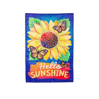 Evergreen Hello Sunshine and Butterflies Applique Garden Flag 12 x 18 Inches Indoor Outdoor Decor