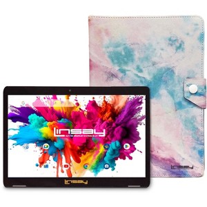 LINSAY 10.1"Octa Core 128GB Storage Android 14 Tablet with Ocean Marble Case - 1 of 1