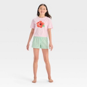 Girls' 2pc Short Sleeve T-Shirt & Boxer Shorts Pajama Set - art class™ - 1 of 4