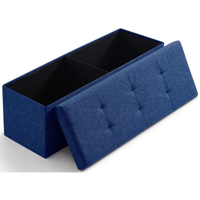Ornavo Home Foldable Tufted Linen 43" Inch Long Bench Storage Ottoman