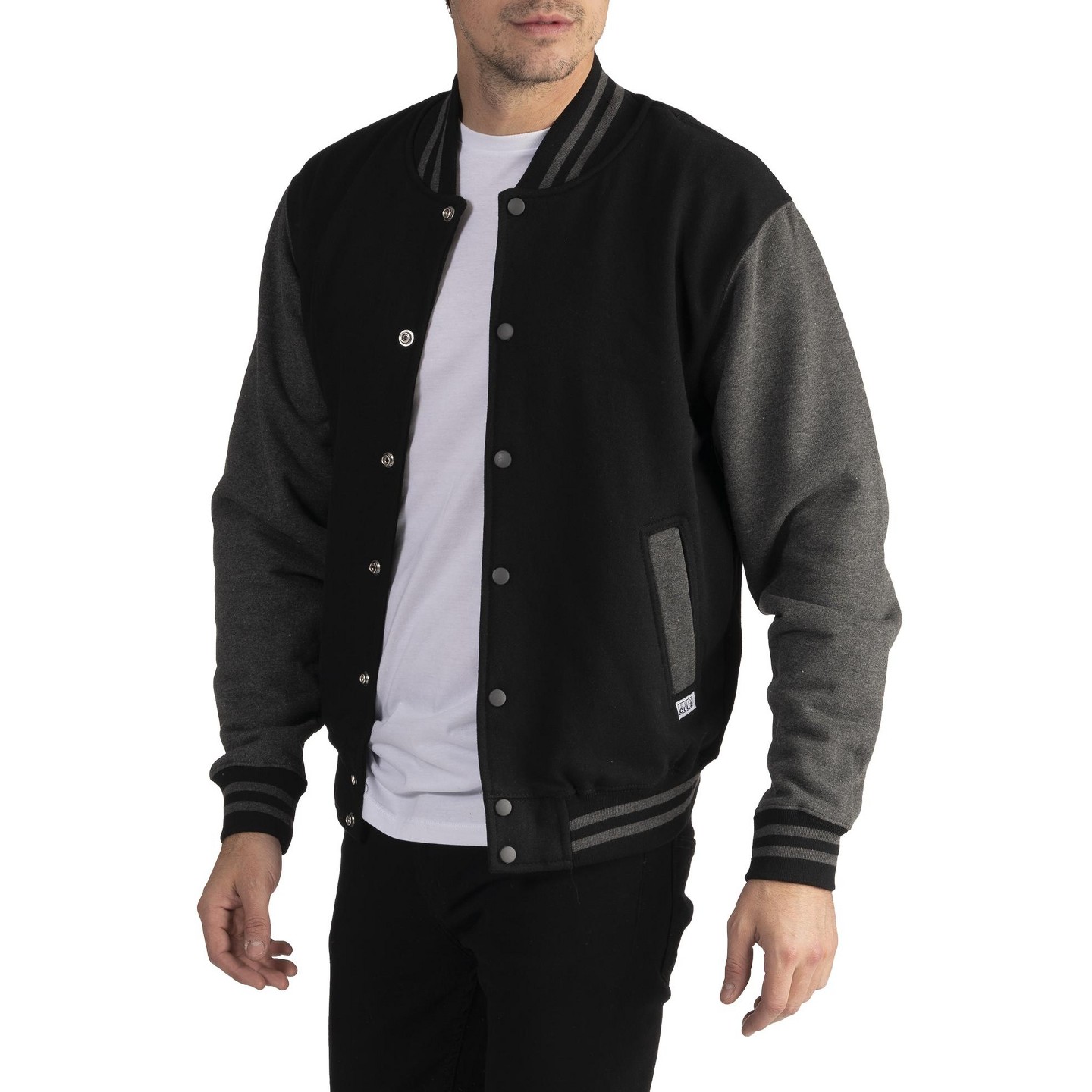 Мужские куртки Pro Club Varsity Heavyweight Fleece Baseball Jacket - Black/Charcoal - Small — фото 5