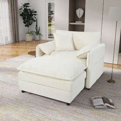 DOMETOUR Oversized 57.48" Recliner Chair with Movable Ottoman - Soft Chenille Upholstered Indoor Lounge Chair for Living Room or Bedroom